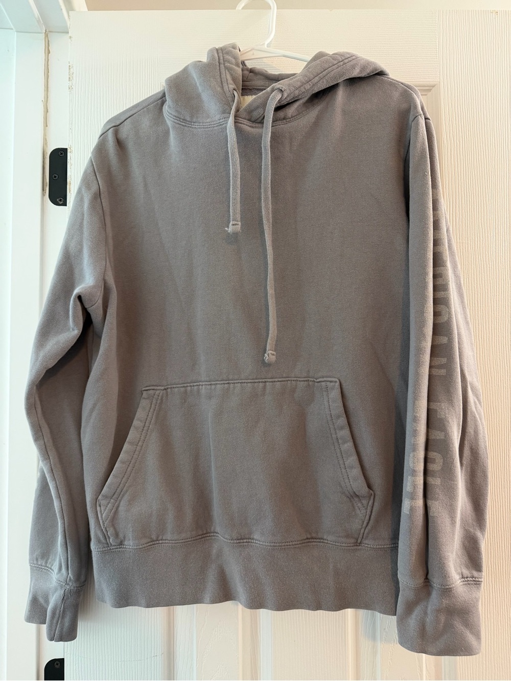 American Eagle Outfitters Men's Light Gray Hooded Pullover Sweatshirt